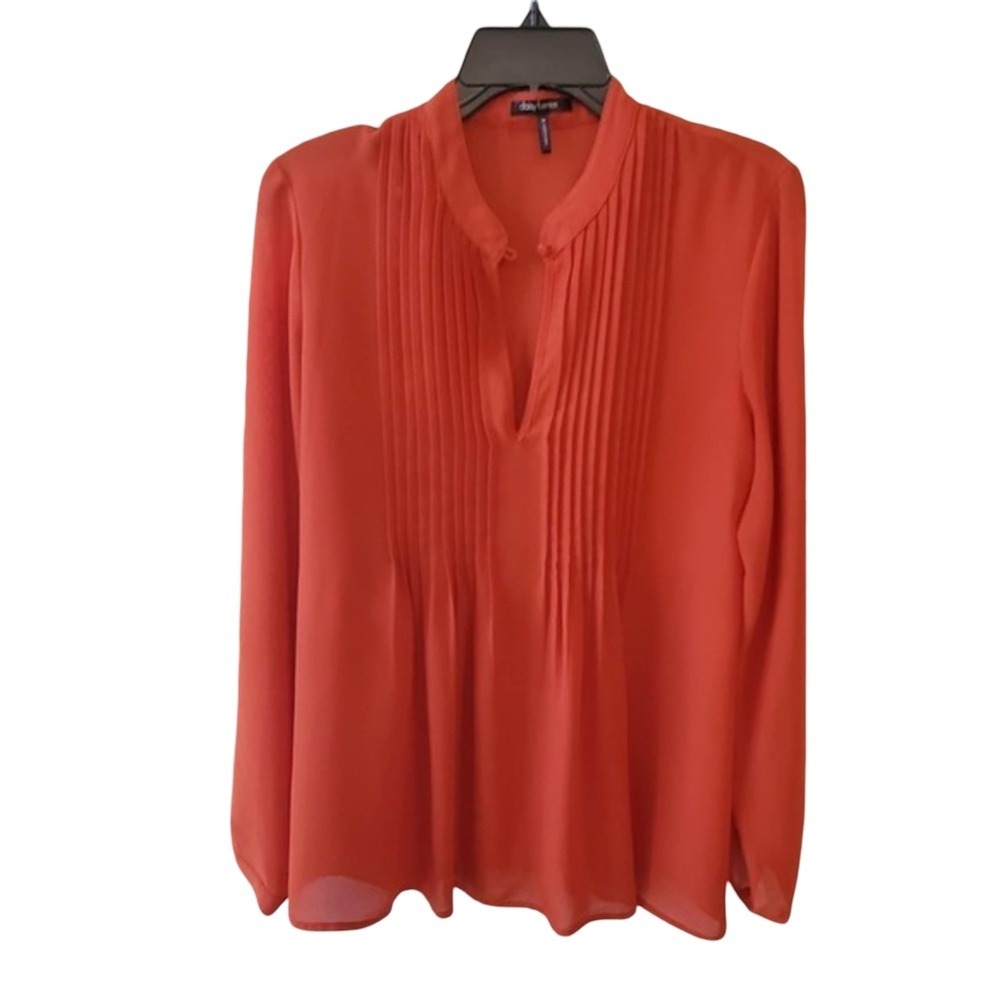 Daisy Fuentes Womens Burnt Orange Pleated Pin-tuck Chiffon Blouse Medium Smocked